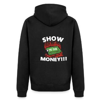 Show Money Design für gut verdienende Berufstätige - Unisex Premium Bio Zip Hoodie - Schwarz - Hinten - Nico (187cm)