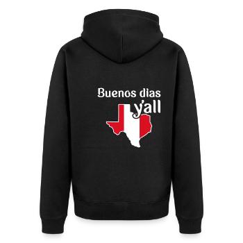 Peruanisch-texanisches Design für Einwanderer - Unisex Premium Bio Zip Hoodie - Schwarz - Hinten - Nico (187cm)