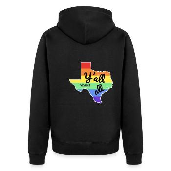 Y'all Means Y'all Design für stolze LGBT+ Texaner - Unisex Premium Bio Zip Hoodie - Schwarz - Hinten - Nico (187cm)