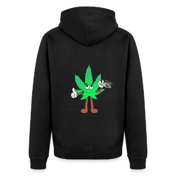 Der Bloom - Weed Cannabis Stoned Hanf Marihuana - Unisex Premium Bio Zip Hoodie - Schwarz - Hinten - Nico (187cm)