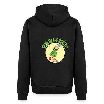 Show Money Design für gut verdienende Berufstätige - Unisex Premium Bio Zip Hoodie - Schwarz - Hinten - Nico (187cm)