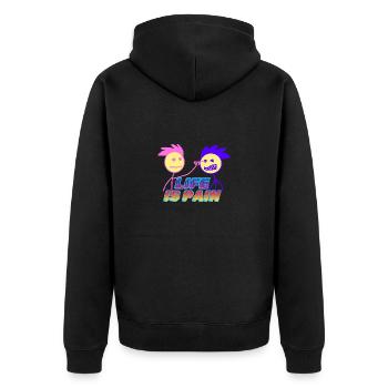 Das Leben ist Schmerz - Unisex Premium Bio Zip Hoodie - Schwarz - Hinten - Nico (187cm)
