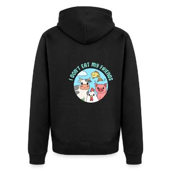 Friends Fisch Huhn Schwein Design für Veganer - Unisex Premium Bio Zip Hoodie - Schwarz - Hinten - Nico (187cm)