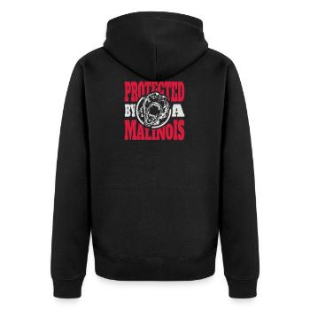 Protected by a MALINOIS Belgian Malinois Wilsigns - Unisex Premium Organic Zip Hoodie - black - Back - Nico (187cm)