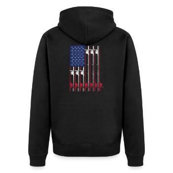 Vintage Flag > US Flag Made of Fishing Rods + Hook - Unisex Premium Bio Zip Hoodie - Schwarz - Hinten - Nico (187cm)