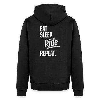EAT SLEEP RIDE - Unisex Premium Bio Zip Hoodie - Schwarz - Hinten - Nico (187cm)
