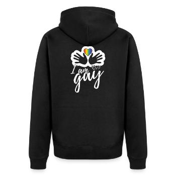 Ich bin Schwul - Unisex Premium Bio Zip Hoodie - Schwarz - Hinten - Nico (187cm)