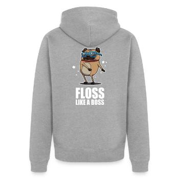 Floss Like A Boss Dance Pug Mops Design - Unisex Premium Bio Zip Hoodie - Grau meliert - Hinten - Nico (187cm)