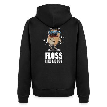 Floss Like A Boss Dance Pug Mops Design - Unisex Premium Bio Zip Hoodie - Schwarz - Hinten - Nico (187cm)