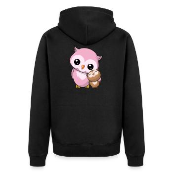 Eulen Geschwister - Niedliche Eule Geschenk Kawaii - Unisex Premium Bio Zip Hoodie - Schwarz - Hinten - Nico (187cm)