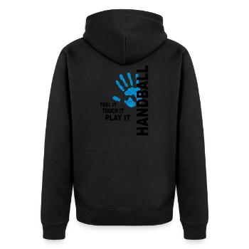 T-shirt de Handball - Feel it, toucher, jouer - Veste à capuche bio Premium Unisexe - noir - Dos - Nico (187cm)