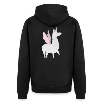 Alpaka Lama Einhorn Geschenk - Unisex Premium Bio Zip Hoodie - Schwarz - Hinten - Nico (187cm)