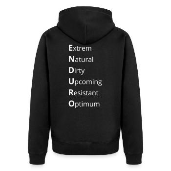 Lettrage enduro - Veste à capuche bio Premium Unisexe - noir - Dos - Nico (187cm)