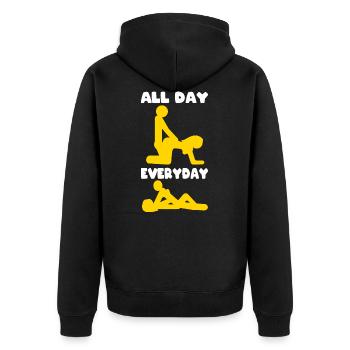 Sex Spruch Sexstellung Stellung Lustig Geschenk - Unisex Premium Bio Zip Hoodie - Schwarz - Hinten - Nico (187cm)