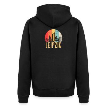 Leipzig Skyline Silhouette 80er Retro Vintage - Unisex Premium Bio Zip Hoodie - Schwarz - Hinten - Nico (187cm)