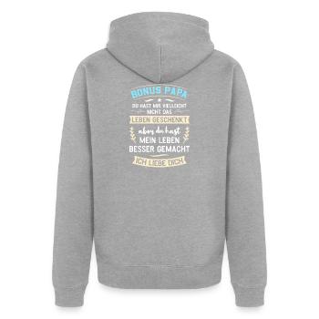 BONUS PAPA ICH LIEBE DICH - Unisex Premium Bio Zip Hoodie - Grau meliert - Hinten - Nico (187cm)