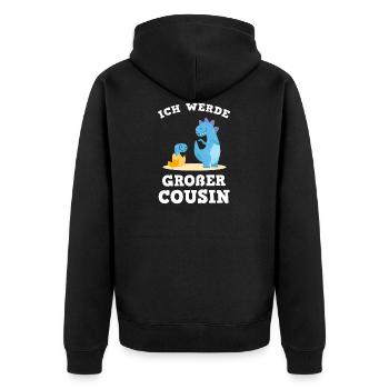 ICH WERDE GROßER COUSIN - Unisex Premium Bio Zip Hoodie - Schwarz - Hinten - Nico (187cm)