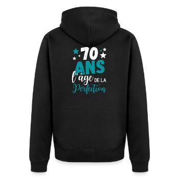 70 ans l'âge de la perfection cadeau humoristique - Veste à capuche bio Premium Unisexe - noir - Dos - Nico (187cm)