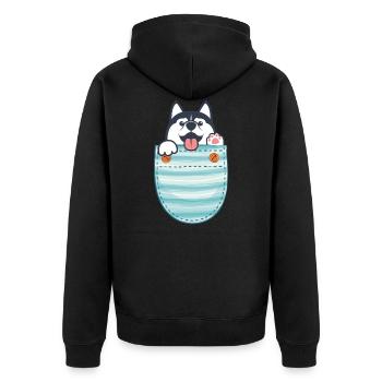 Siberian Husky Geschenk Brusttasche Husky - Unisex Premium Bio Zip Hoodie - Schwarz - Hinten - Nico (187cm)