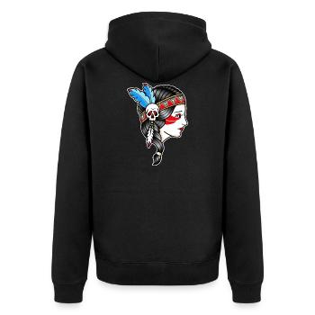 Indian woman face - old school drawing - Unisex Premium Organic Zip Hoodie - black - Back - Nico (187cm)