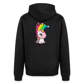 Einhorn, Regenbogen - Unisex Premium Bio Zip Hoodie - Schwarz - Hinten - Nico (187cm)