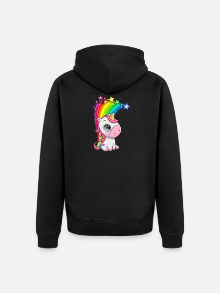 Einhorn, Regenbogen - Unisex Premium Bio Zip Hoodie - Schwarz