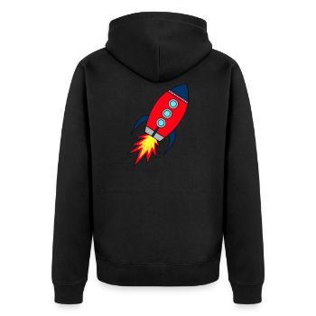 Rakete Startup | Raktenstart | Kinderrakete Schule - Unisex Premium Bio Zip Hoodie - Schwarz - Hinten - Nico (187cm)