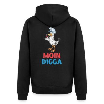 Moin Digga Nordsee Ostsee Norddeutschland Strand - Unisex Premium Bio Zip Hoodie - Schwarz - Hinten - Nico (187cm)