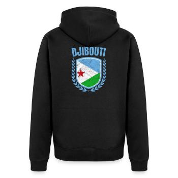 Dschibuti - Unisex Premium Bio Zip Hoodie - Schwarz - Hinten - Nico (187cm)