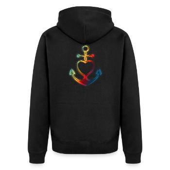 Faith Love Hope - ANKER HEART colorful - Unisex Premium Organic Zip Hoodie - black - Back - Nico (187cm)