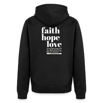 Foi Espérance Amour - 1 Corinthiens 13:13 - Veste à capuche bio Premium Unisexe - noir - Dos - Nico (187cm)