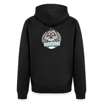 Waschbär mit Tastatur / Büro / Computer Nerd - Unisex Premium Bio Zip Hoodie - Schwarz - Hinten - Nico (187cm)