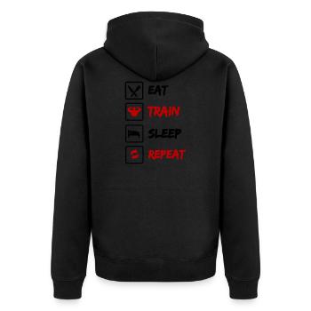 Eat Train Sleep Repeat - Unisex Premium Bio Zip Hoodie - Schwarz - Hinten - Nico (187cm)