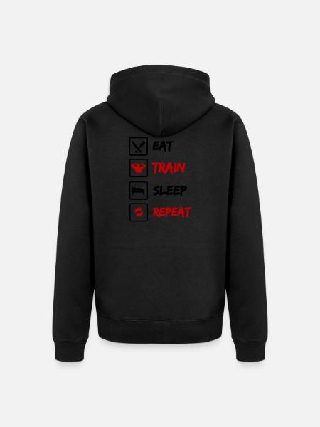 Eat Train Sleep Repeat - Unisex Premium Bio Zip Hoodie - Schwarz