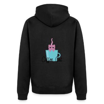 Coffee Cat - Unisex Premium Bio Zip Hoodie - Schwarz - Hinten - Nico (187cm)