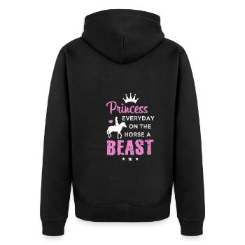 Lustiger Pferde Spruch Princess Beast Reiterin - Unisex Premium Bio Zip Hoodie - Schwarz - Hinten - Nico (187cm)