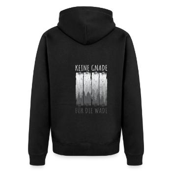 Wander Spruch Keine Gnade für die Wade Wald Berge - Unisex Premium Bio Zip Hoodie - Schwarz - Hinten - Nico (187cm)