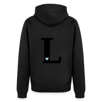 Buchstabe L Anfangsbuchstabe - Unisex Premium Bio Zip Hoodie - Schwarz - Hinten - Nico (187cm)