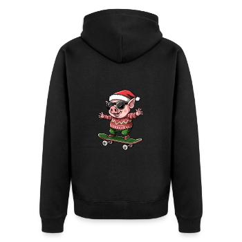 Pig Christmas Funny - Unisex Premium Organic Zip Hoodie - black - Back - Nico (187cm)