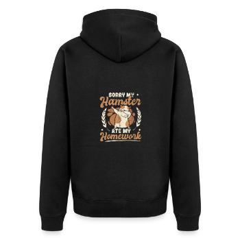 Mein Hamster hat meine Hausaufgaben gegessen - Unisex Premium Bio Zip Hoodie - Schwarz - Hinten - Nico (187cm)