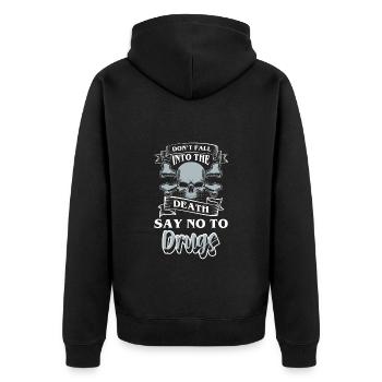 Drogenfrei Drogen Straight Edge Nikotin - Unisex Premium Bio Zip Hoodie - Schwarz - Hinten - Nico (187cm)