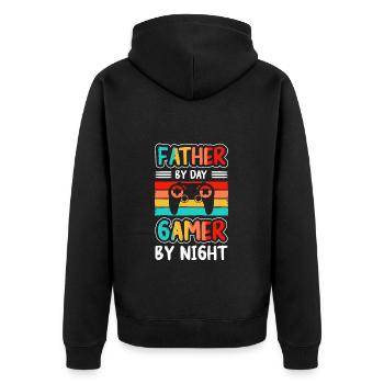 Nerd Online-Game Geek - Unisex Premium Bio Zip Hoodie - Schwarz - Hinten - Nico (187cm)