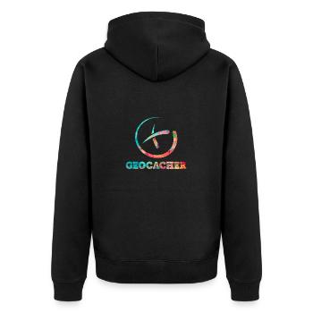 Geocacher PopArt - Unisex Premium Bio Zip Hoodie - Schwarz - Hinten - Nico (187cm)