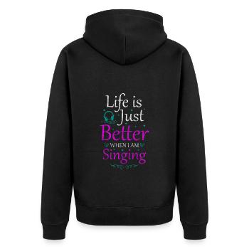 Singen Sängerin Sprachgesang Mikrofon - Unisex Premium Bio Zip Hoodie - Schwarz - Hinten - Nico (187cm)