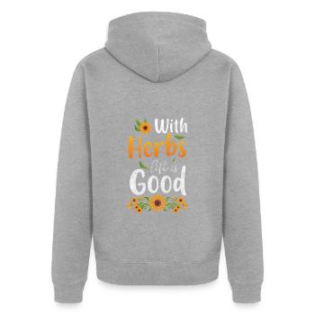 Herbes médicinales Guérisseur Herbes naturelles - Veste à capuche bio Premium Unisexe - gris chiné - Dos - Nico (187cm)