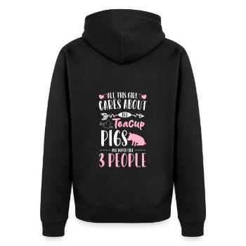 Teacup Schweinchen Ringelschwanz Ferkel Niedlich - Unisex Premium Bio Zip Hoodie - Schwarz - Hinten - Nico (187cm)