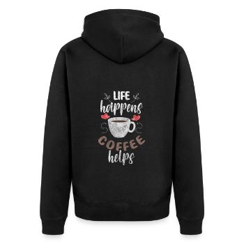 Kaffee Espresso Cappuccino Energie - Unisex Premium Bio Zip Hoodie - Schwarz - Hinten - Nico (187cm)