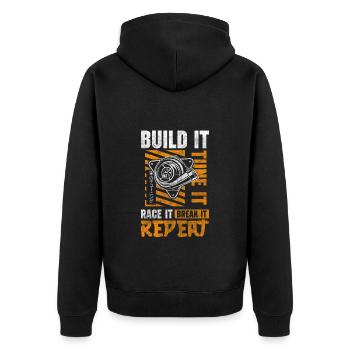 Tuning mechanic classic - Unisex Premium Organic Zip Hoodie - black - Back - Nico (187cm)