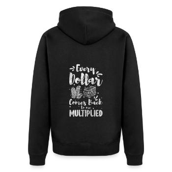 Reich Freiheit Dollar Kapitalismus - Unisex Premium Bio Zip Hoodie - Schwarz - Hinten - Nico (187cm)