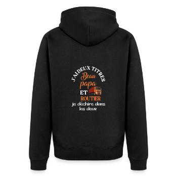 J'ai deux titres beau papa routier t-shirt camion - Veste à capuche bio Premium Unisexe - noir - Dos - Nico (187cm)